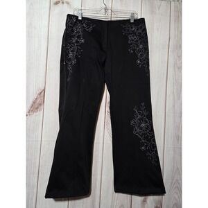 Cache womens black embroidered‎ beaded flare pants size 12